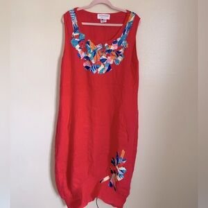 Unique Vibrant Red 100%‎ Linen dress made in the USA xl